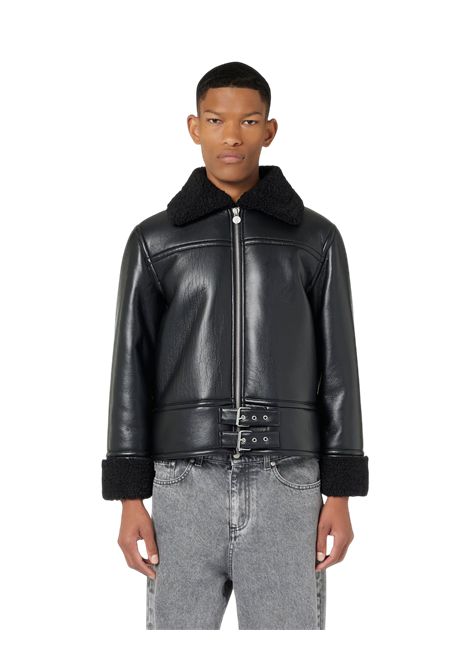 Giubbotto aviator fit in ecomontone nero con interno in pile ricciolino e logo Iceberg Jeans ICEBERG JEANS | Giubbotti | OZ11JSS19000